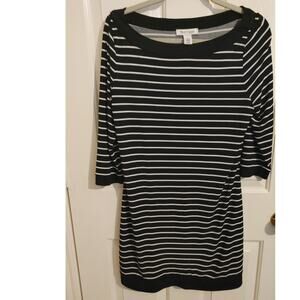 White House Black Market Dress Shift Striped Black White Medium